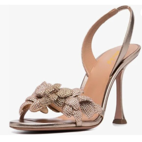 miss left Chamapgne Rhinestone Petal Open Toe Slingback Sandals Elastic Shoes - Picture 1 of 8